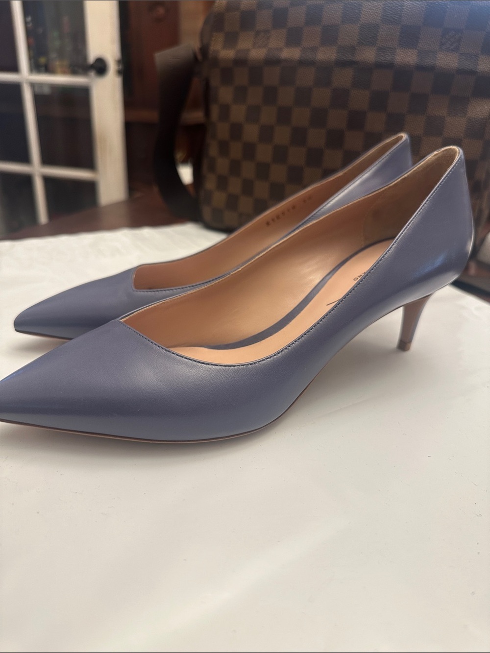 #40 BNWOB Giorgio Armani Slate Blue Pointed-Toe Kitten Heel Pumps
